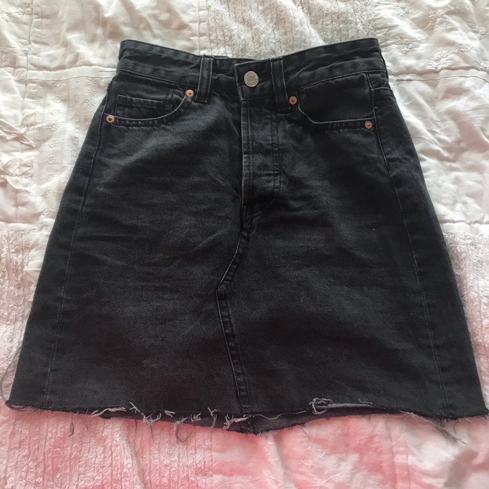 Black denim mini skirt